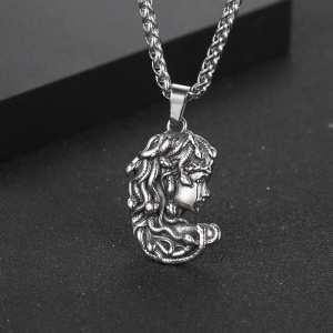 Lant cu tematica mitologie greaca, pandantiv medusa, unisex, argintiu, - Img 3