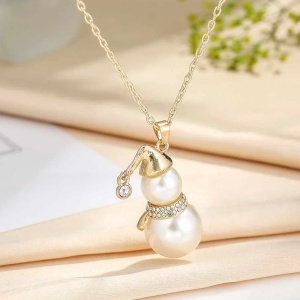 Lant dama cu pandantiv supradimensionat, model lung cu om de zapada, elegant, tematica winter snowman, auriu - Img 3