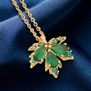 Lant dama, pandantiv cristal elegant, model frunza delicata de primavara, tematica spring is here, verde - Img 2
