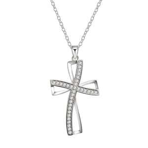 Lant dama, pandantiv cruce cu pietre, model religios, tematica holy cross, argintiu