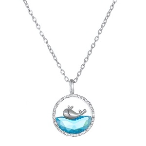 Lant dama, pandantiv cu balenuta, in forma de cerc, tematica sea life is beautiful, argintiu cu albastru