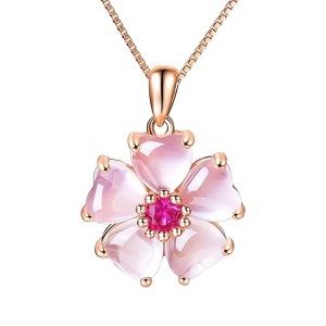 Lant dama, pandantiv cu floricica, model delicat, tematica flowers world, rose gold