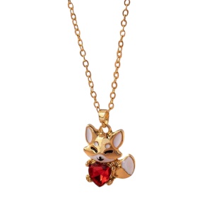 Lant dama, pandantiv cu vulpita cute, accesorizat cu cristale, tematica happy fox, auriu cu rosu