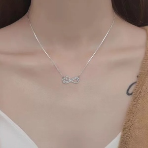 Lant dama, pandantiv semnul infinitului cu inimioara, model infinity love, reglabil, argintiu - Img 2