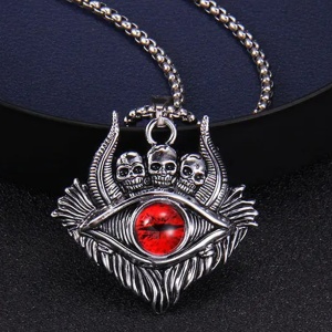 Lant demon world cu pandantiv evil eye cu detalii capete de schelet, unisex, rosu, - Img 2