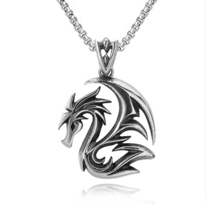 Lant fantasy, cu pandantiv dragon design minimalist, unisex, argintiu,