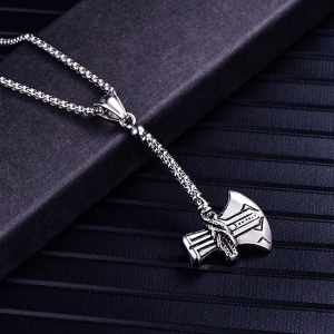 Lant mitologie nordica, cu pandantiv toporul lui Thor Stormbreaker, unisex, argintiu, - Img 2