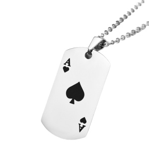 Lant, model carti de joc poker, pandantiv carte de joc castigatoare “As”, unisex, argintiu,