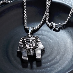 Lant model egiptean, cu pandantiv faraon sfinx Tutankhamun, unisex, argintiu, - Img 4