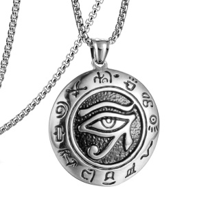 Lant model egiptean, cu pandantiv ochiul lui Horus, unisex, argintiu,