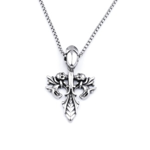 Lant model gothic, cu pandantiv cruce cu dead skull, unisex, argintiu,