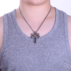 Lant model gotic, pandantiv cruce cu cristal, unisex, rosu, - Img 3