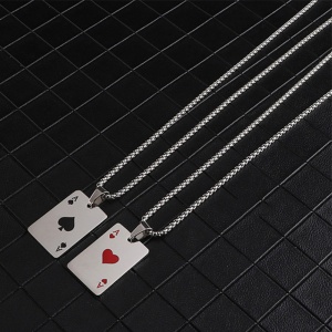 Lant, model poker lucky, pandantiv carte de joc, unisex, negru - Img 4