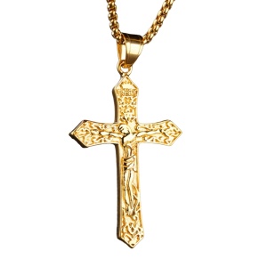 Lant model religios, cu pandantiv cruce INRI, unisex, auriu,