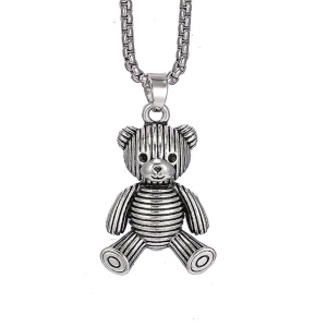 Lant, model retro, pandantiv figurina ursulet, unisex, argintiu inchis
