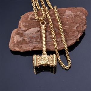 Lant, model vintage mjolnir, pandantiv ciocanul lui Thor, unisex, auriu, - Img 4