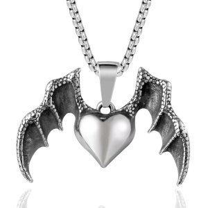 Lant unisex, pandantiv deosebit inimioara cu aripi, model cute, tematica special love, unisex, argintiu