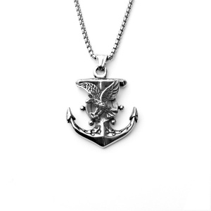 Lant unisex, pandantiv tip ancora cu timona, model deosebit cu vultur, tematica freedom sailing, argintiu,