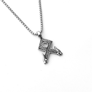 Lant unisex, pandantiv tip rune vikinge, model deosebit cu capete de dragon, tematica twin dragon mythology, argintiu, - Img 4