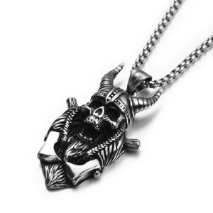 Lant valhalla warrior, pandantiv cu cap de luptator viking, unisex, argintiu,