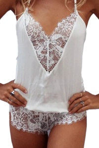 Lenjerie sexy body lejer, decolteu adanc transparent, pantalon scurt, alb