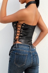Lenjerie sexy dama, body incitant reglabil pe parti, model tip corset, negru - Img 2