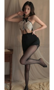 Lenjerie sexy dama, rochie scurta cu top semitransparent, model delicat incitant, tematica romantic lover, negru cu alb - Img 4
