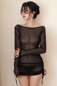 Lenjerie sexy, o piesa, rochie scurta semitransparenta, reglabila pe parti, model versatil, tematica love maker, neagra - Img 4