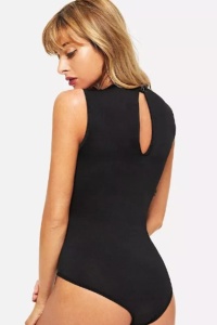 Lenjerie sexy tip body, decolteu adanc in V semitransparent, negru - Img 2