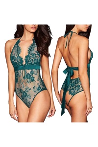 Lenjerie sexy tip body, semitransparent, delicat, verde - Img 3
