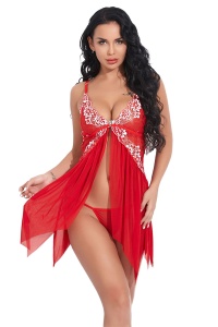 Lenjerie sexy tip neglijeu cu dantela, rosie