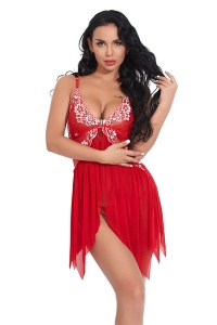 Lenjerie sexy tip neglijeu cu dantela, rosie - Img 4
