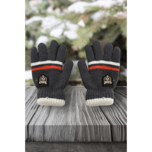 Manusi copii, model chic cu manseta elastica, tematica classy winter, marime 8 – 10 ani, gri inchis - Img 3
