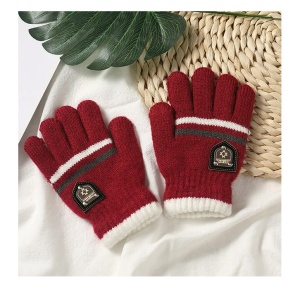 Manusi copii, model chic cu manseta elastica, tematica classy winter, marime 8 – 10 ani, rosii - Img 2
