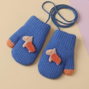 Manusi copii, model cu un singur degetel si snur, manseta elastica, accesorizate cu figurine vesele, tematica happy winter, unisex, marime 1 – 3 ani, albastru deschis - Img 3