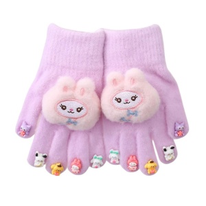 Manusi copii, model deosebit cu manseta elastica, accesorizate cu figurine super haioase, tematica feeling special, fetite, marime 6 – 12 ani, mov