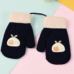 Manusi copii, model dragut cu un singur degetel si snur, manseta elastica, accesorizate cu figurine vesele, tematica happy winter, unisex, marime 3 – 8 ani, albastru marin inchis - Img 2