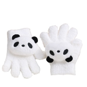 Manusi copii, model pufos cu manseta elastica, accesorizate cu figurine hazlii, tematica happy day, unisex, marime 6 – 10 ani, albe
