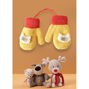 Manusi cu snur pentru copii, model calduros si vesel, tematica happy baby, marime 1 – 3 ani, galbene - Img 2