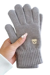 Manusi dama, model clasic calduros, accesorizate cu ursulet, tematica feeling warm, marime universala, gri