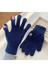 Manusi dama, model clasic calduros, accesorizate cu ursulet, tematica feeling warm, marime universala, albastru inchis - Img 3