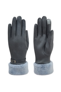 Manusi dama, model clasic elegant, manseta pufoasa, accesorizate cu detaliu chic, tematica winter fashion, marime universala, gri