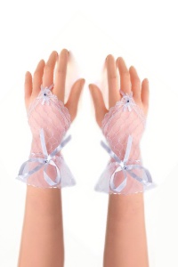 Manusi dama, scurte, prindere pe un deget, accesorizate cu fundinte delicate, model minimalist, tematica fashion style, marime universala, albe - Img 4