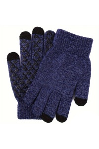 Manusi, model cu degete touch screen, tematica easy winter tech gloves, non – slip pe toata palma, unisex, marime universala, albastru navy - Img 2