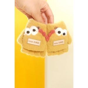 Manusi pentru copii, model cu degetele descoperite si capac decapotabil, prindere cu nasturel, accesorizate cu ochisori curiosi, manseta elastica, tematica funny dino, marime 0 – 3 ani, galbene - Img 4