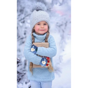 Manusi pentru copii, model cu degetele descoperite si capac decapotabil, prindere cu nasturel, accesorizate cu maimutica haioasa, manseta elastica, tematica happy winter, marime 3 – 6 ani, albastre - Img 4