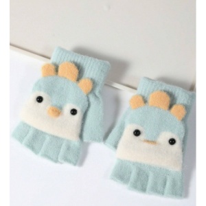 Manusi pentru copii, model cu degetele descoperite si capac decapotabil, accesorizate cu pinguini poznasi, tematica happy feet, marime 1 – 5 ani, verde deschis - Img 4
