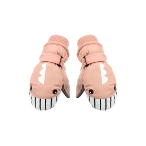 Manusi pentru copii, model cu un singur deget, manseta elastica si prindere reglabila, waterproof, imprimeu haios cu rechin prietenos, tematica let’s play outside, marime 5 – 12 ani, roz