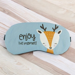Masca de dormit, model cu animalute cute, rezerva cu gel, prindere elastica, tematica enjoy the moment, unisex, albastra - Img 3