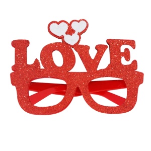 Ochelari amuzanti fara lentile, model petrecere fashion, love si inimioare, tematica party style, rosu stralucitor